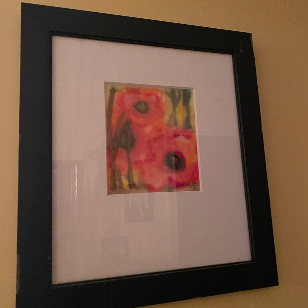 Watercolor Painting of Red Poppies with Black Frame